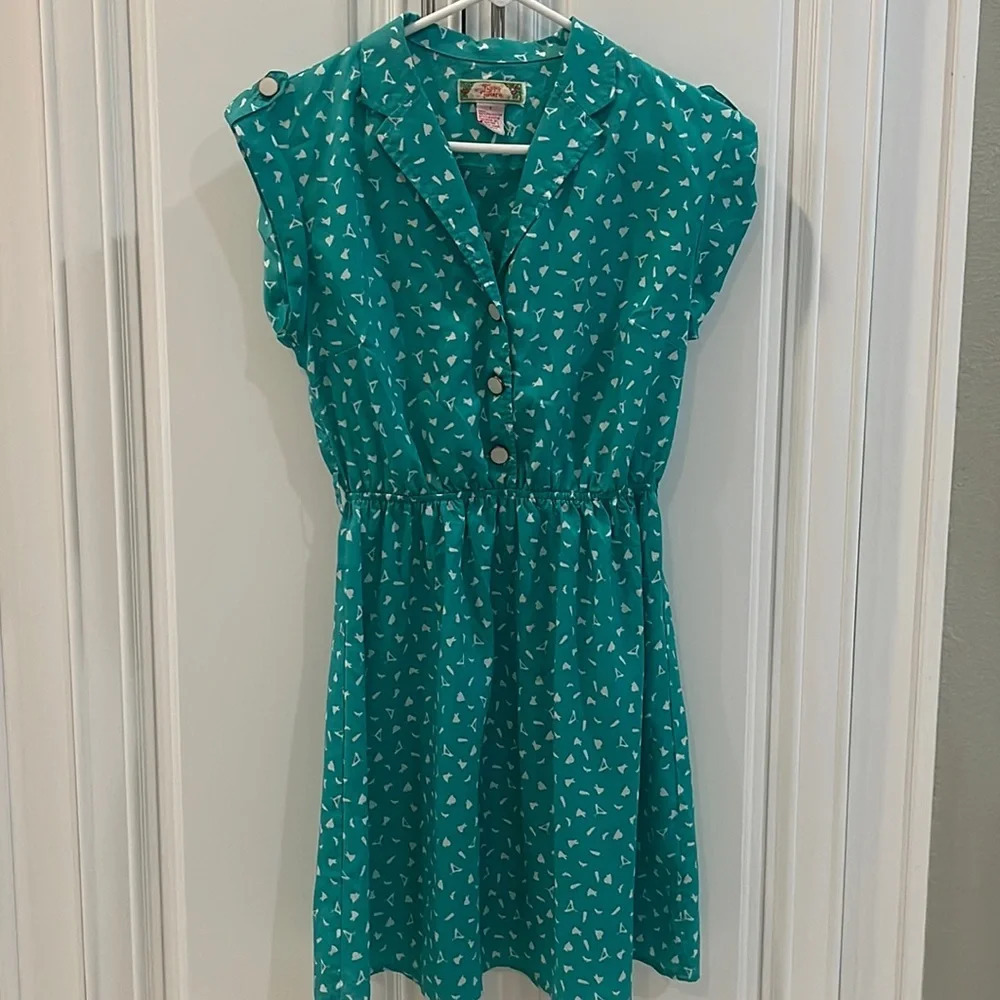 Flying Tomato Flying Green White Short Sleeve Retro Dress  size small